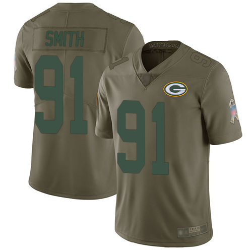 Green Bay Packers Limited Olive Men #91 Smith Preston Jersey Nike NFL 2017 Salute to Service->women nfl jersey->Women Jersey